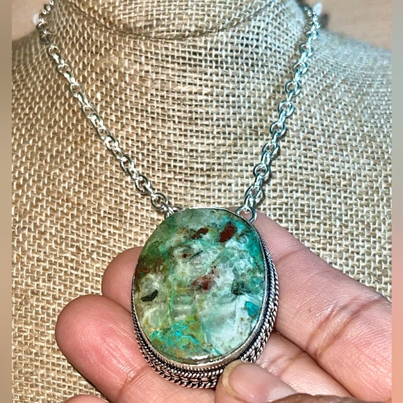 Chrysocolla in Quartz Pendant Necklace - Picture 9 of 13